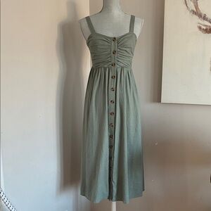 Sage Green Button-Front Midi Dress